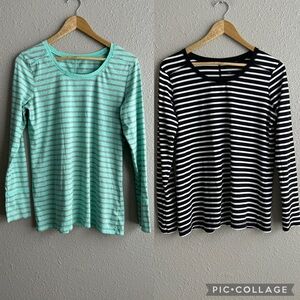 A.n.a. Long sleeve cotton blend scoop neck striped shirts bundle black and‎ mint